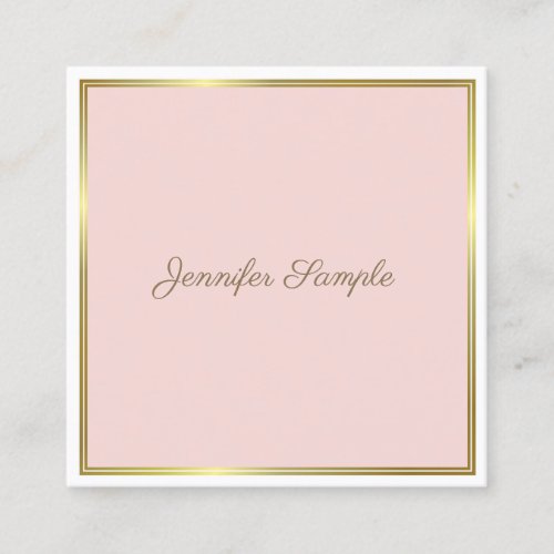 Elegant Gold Blush Pink Hand Font Text Script Luxe Square Business Card