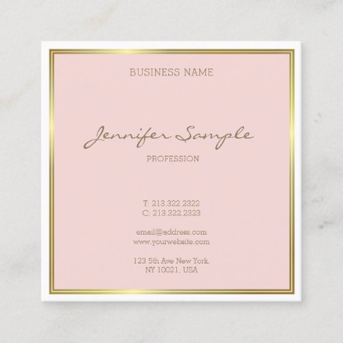 Elegant Gold Blush Pink Handwritten Script Luxury Square Business Card