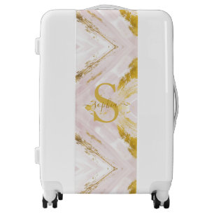 Elegant Gold Blush Pink   Minimalist Monogram  Luggage