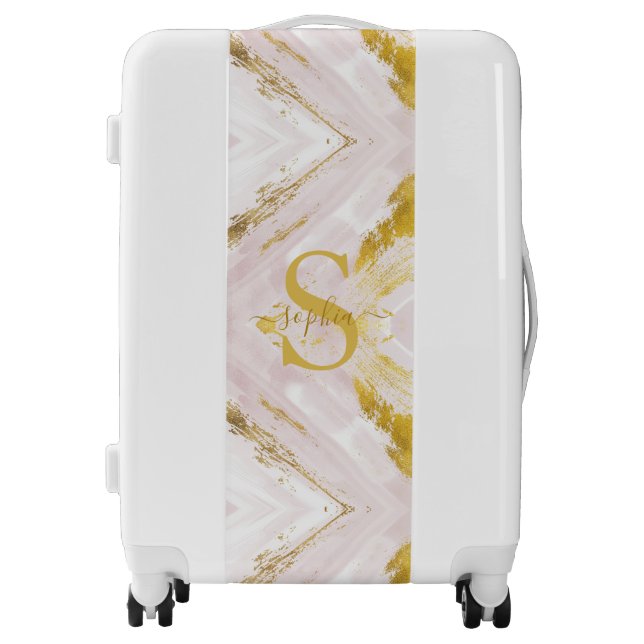 Elegant Gold Blush Pink | Minimalist Monogram  Luggage (Front)