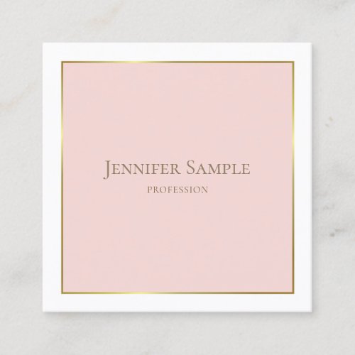 Elegant Gold Blush Pink White Modern Professional Square Business Card