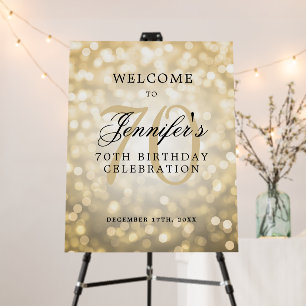 Elegant Gold Bokeh 70th Birthday Program w/ Menu Foam Board