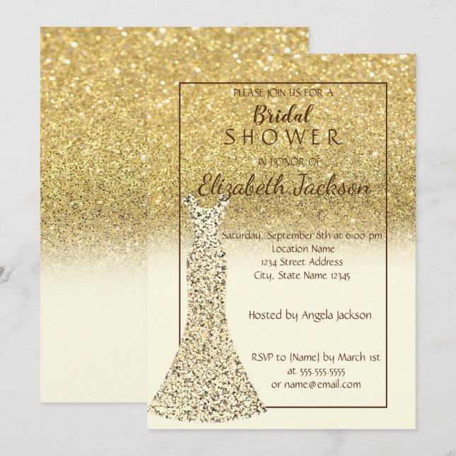 Elegant Gold Bokeh Glitter, Dress   Bridal Shower Invitation (Front/Back)