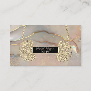 Elegant Gold Bokeh Glitter Headphone DJ Marble Business Card