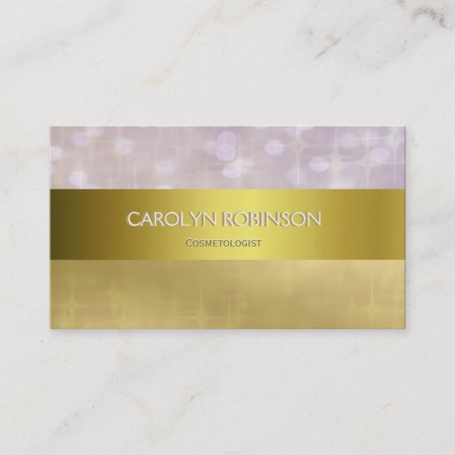 Elegant Gold Bokeh Lights with Gold Ribbon Business Card (Front)