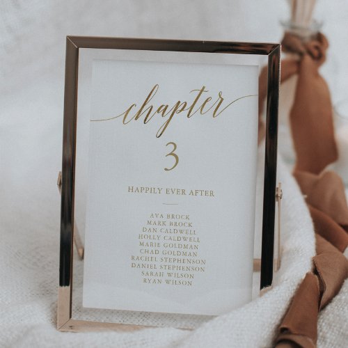 Elegant Gold Book Chapter Table Seating Chart Card