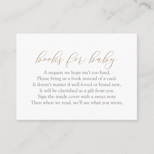 Elegant Gold Book Request Baby Shower Enclosure Card (Front)