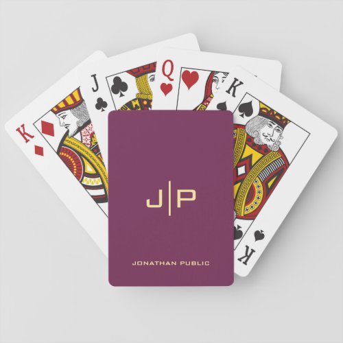 Elegant Gold  Bordeaux Monogrammed Template Poker Cards