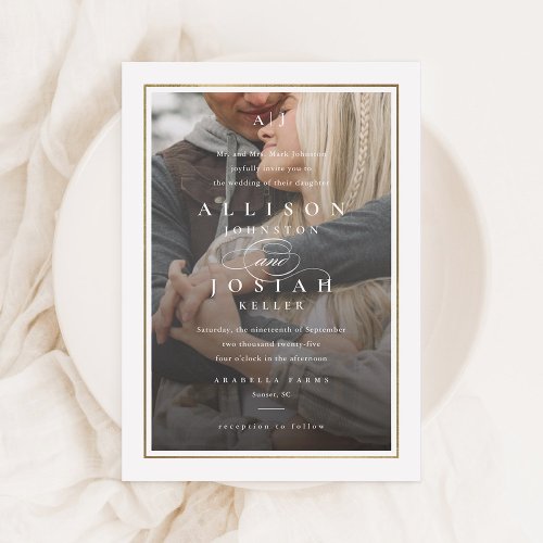 Elegant Gold Border 2 Photo Wedding Invitation