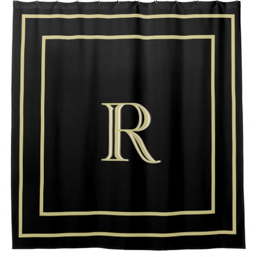 Elegant Gold Border And Custom Monogram Black Shower Curtain Zazzle