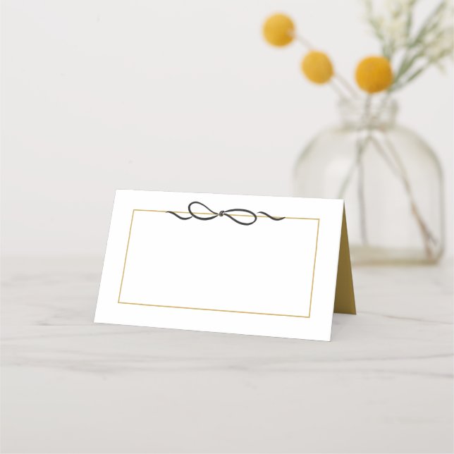 Elegant Gold Border Black Bow Place Card (Front)