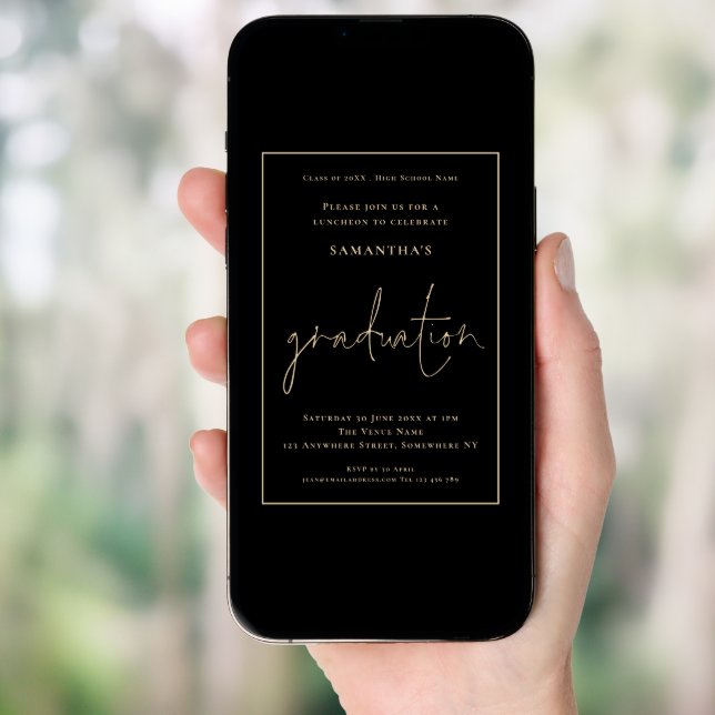 Elegant Gold Border Black Grad Luncheon Graduation Invitation (Front Digital)
