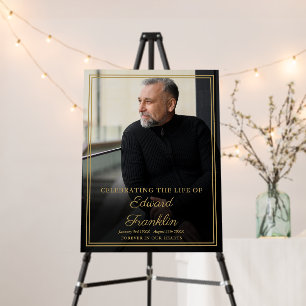 Elegant Gold Border Celebration Of Life Photo Sign