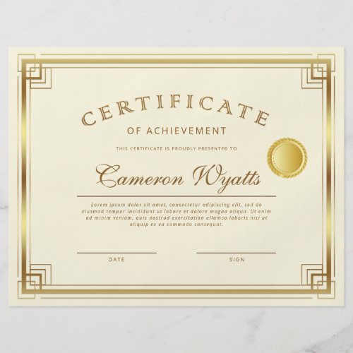 Elegant Gold Border Certificate Achievement Award Flyer