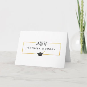 Elegant Gold Border Graduation Photo Thank You C Card