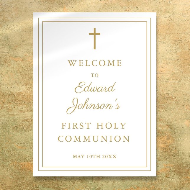 Elegant Gold Border Holy Communion Welcome Sign (Elegant Gold Border Holy Communion Welcome Sign)