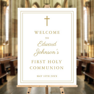 Elegant Gold Border Holy Communion Welcome Sign