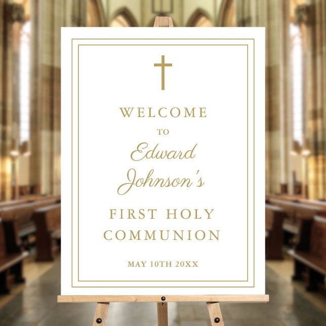 Elegant Gold Border Holy Communion Welcome Sign (Elegant Gold Border Holy Communion Welcome Sign)