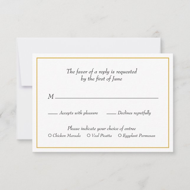Elegant Gold Border Meal Choice Wedding RSVP Card (Front)