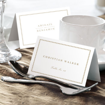 Elegant Gold Border Minimalist Foldable Place Card by AvaPaperie at Zazzle