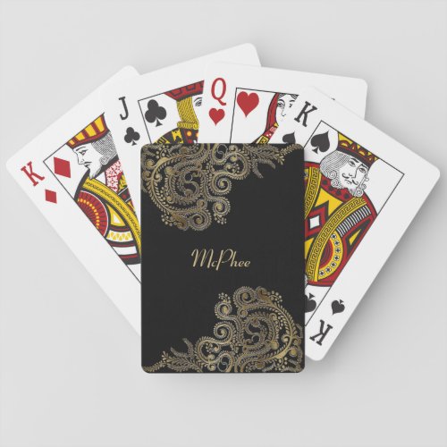 Elegant Gold Border Monogram Playing Cards