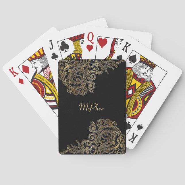 Elegant Gold Border Monogram Playing Cards (Back)