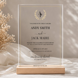 Elegant Gold Border Monogram Wedding Acrylic Invitations