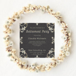 Elegant Gold Border On Black Retirement Party Invitation
