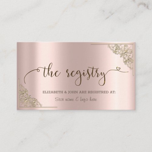 Elegant Gold Border Rose Gold Wedding Registry Enclosure Card