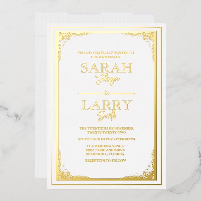 Elegant Gold border Traditional Wedding  Foil Invitation (Envelope)