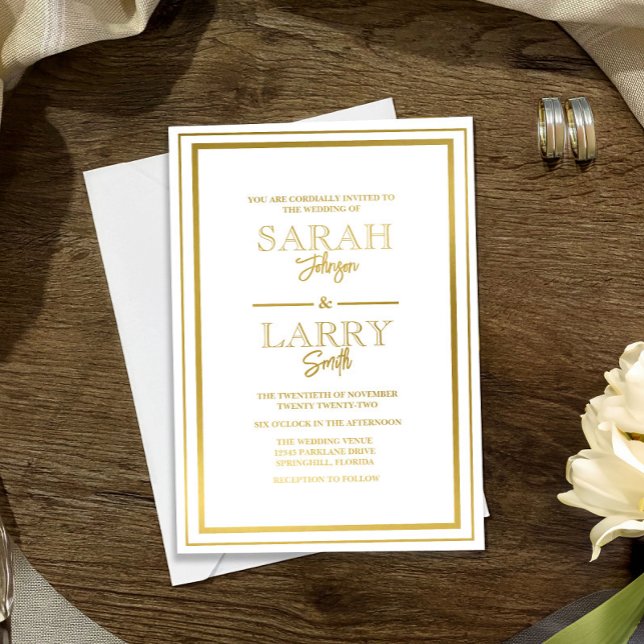 Elegant Gold border Traditional Wedding  Foil Invitation (Creator Uploaded)