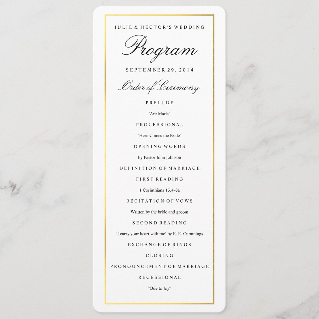 Elegant Gold Border Wedding Program Template | Zazzle