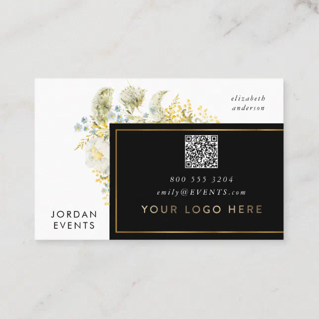Elegant Gold Border Wildflower QR CODE Business Card | Zazzle