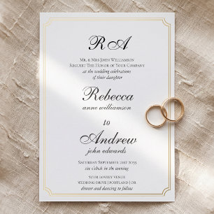 Elegant Gold Borders Classic monogram Foil Invitation