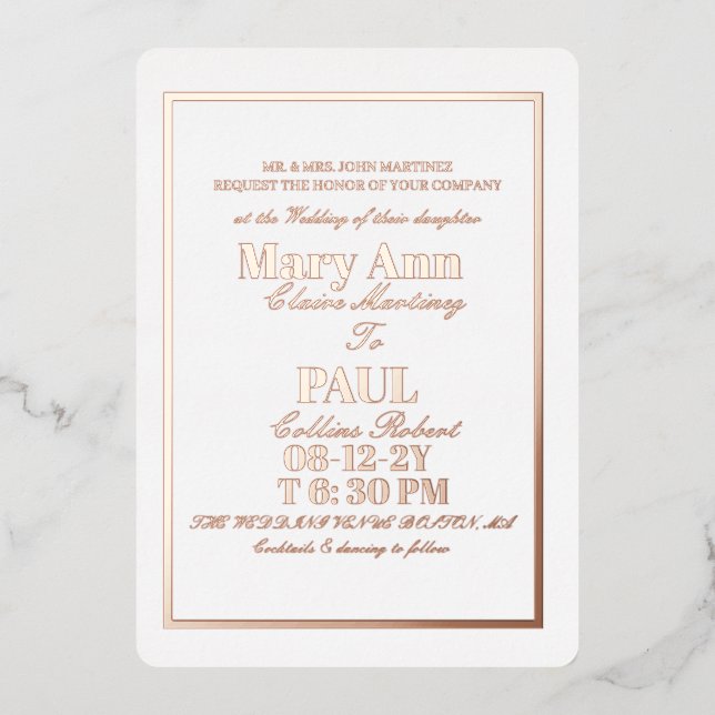 Elegant gold borders minimalist foil invitation (Front)