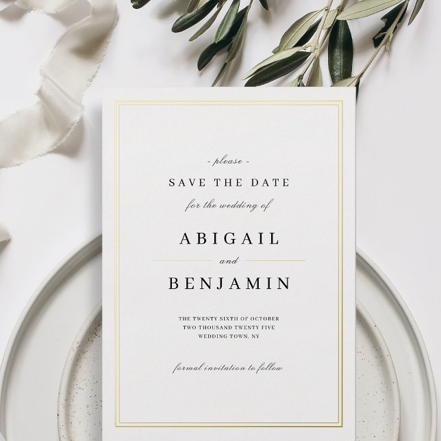 Elegant gold borders minimalist save the date foil invitation (Elegant gold borders minimalist save the date foil invitation)