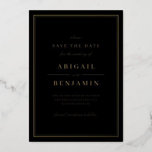 Elegant gold borders minimalist save the date foil invitation