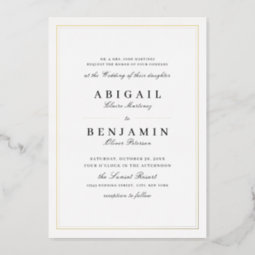 Elegant gold borders minimalist wedding foil invitation | Zazzle