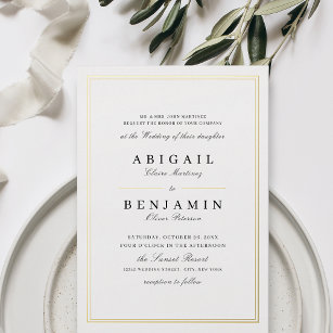 Elegant gold borders minimalist wedding foil invitation