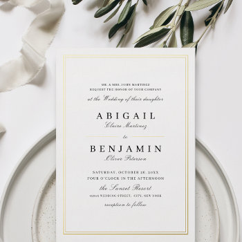Elegant Gold Borders Minimalist Wedding Foil Invitation by AvaPaperie at Zazzle