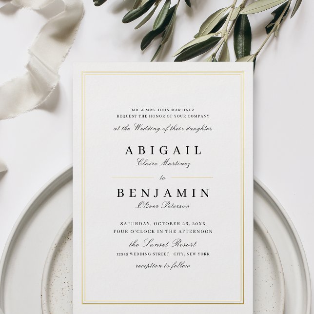 Elegant gold borders minimalist wedding foil invitation (Creator Uploaded)