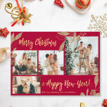 Elegant Gold Bordo 4 Photo Collage Christmas Card<br><div class="desc">Elegant, Modern Gold and Burgundy Botanical Leaves 4 Photo Collage Merry Christmas Holiday Card. This festive, mimimalist, whimsical four (4) photo holiday card template features a pretty photo collage, faux gold foil botanical leaves, winterberries and says Merry Christmas and Happy New Year! The „Merry Christmas and Happy New Year” greeting...</div>