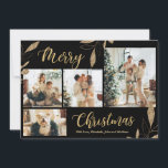 Elegant Gold Botanical 4 Photo Collage Christmas<br><div class="desc">Elegant, Modern Gold and Black Botanical Leaves 4 Photo Collage Merry Christmas Holiday Card. This festive, mimimalist, whimsical four (4) photo holiday card template features a pretty photo collage, faux gold foil botanical leaves, winterberries and says Merry Christmas! The „Merry Christmas” greeting text is written in a beautiful hand lettered...</div>