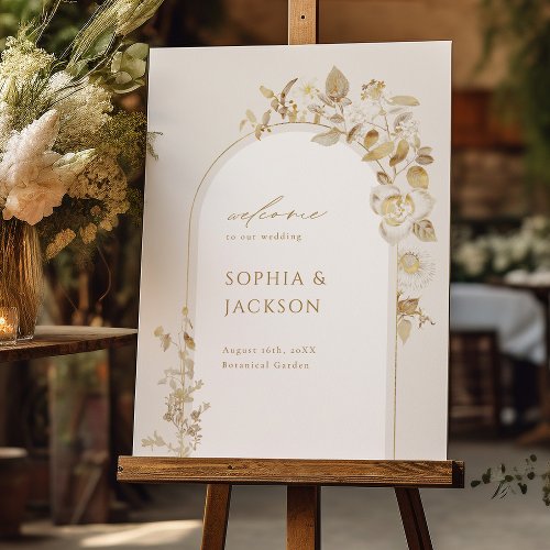Elegant Gold Botanical Arch Wedding Welcome Sign