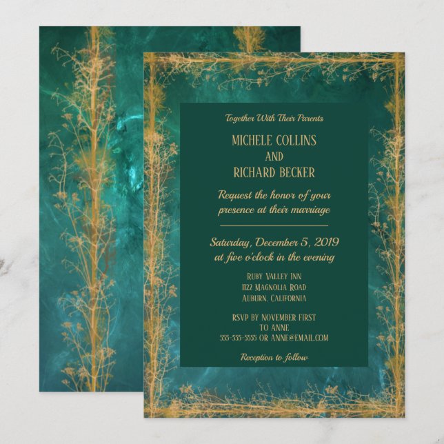 Elegant Gold Botanical Border Wedding Invitation (Front/Back)