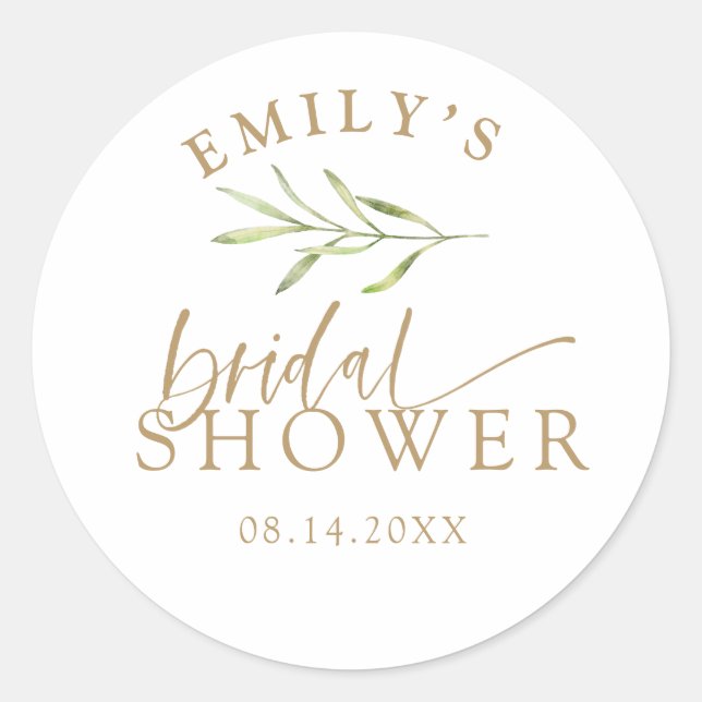 Elegant Gold & Botanical Bridal Shower Classic Round Sticker (Front)