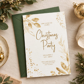 Elegant Gold Botanical Christmas Party Invitation