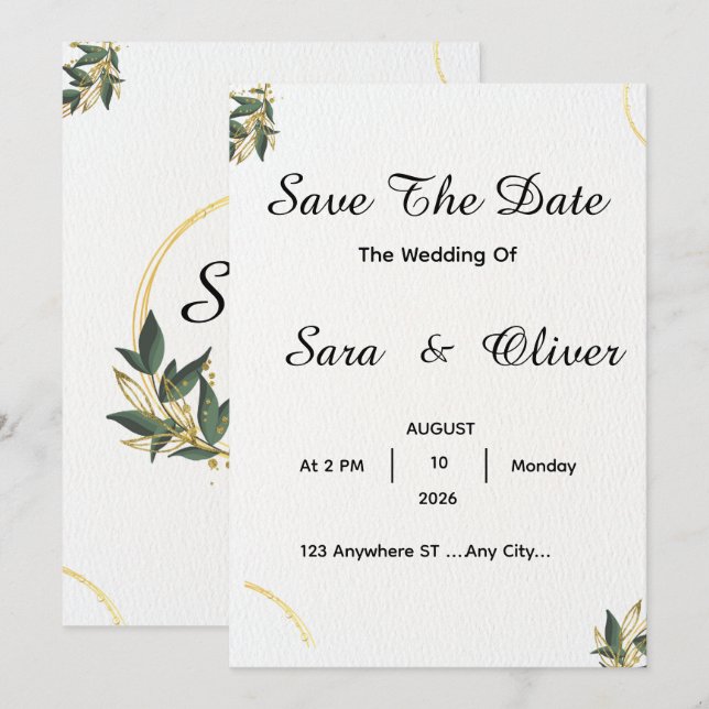 Elegant Gold Botanical Circle  Save The Date (Front/Back)