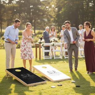 Elegant gold botanical crest monogram wedding cornhole set