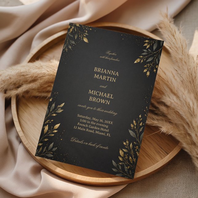 Elegant Gold Botanical Dark Invitation (Creator Uploaded)